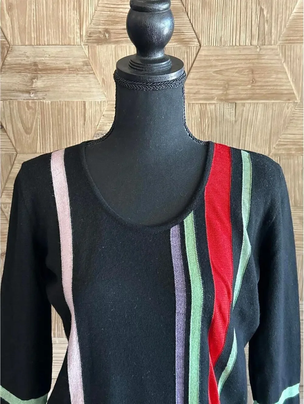 Vintage Armani Sweater Small Black with Multicolor Pullover